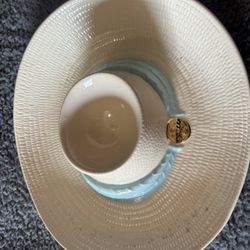 Ceramic Sombrero White  Chips and Dip Dish 