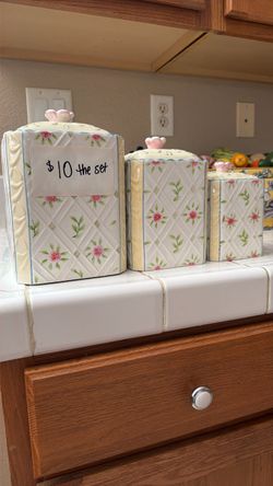 Ceramic Floral Canister Set of 3