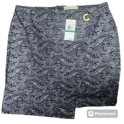 NWT Michael Kors Womens Sz Large Wrap Skirt Blue Paisley Print Gold Logo