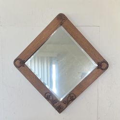 Beautiful Vintage Oak Wood Hanging Mirror 