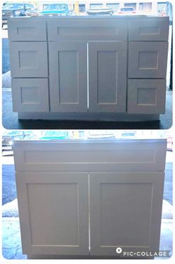 2 White Shaker Bathroom Vanity Cabinets