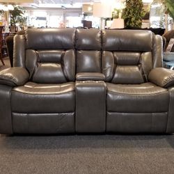 Brand New Gray Or Brown Leather Gel Manual Reclining Loveseat With Cup Holder (73" x 37" x 41" H)