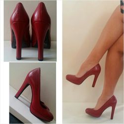 Red Pumps size 6 36 Heels Leather Shoes
