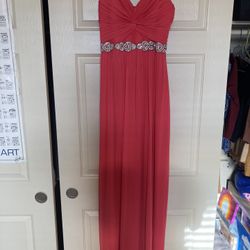 Peach Pink Strapless Prom Dress