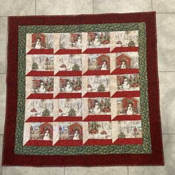 Handmade and hand-stitched Traditional Christmas Attic Widow Quilt-40” X 40” Size – Beautiful and Great Quality. Perfect as a Holiday Table Topper.