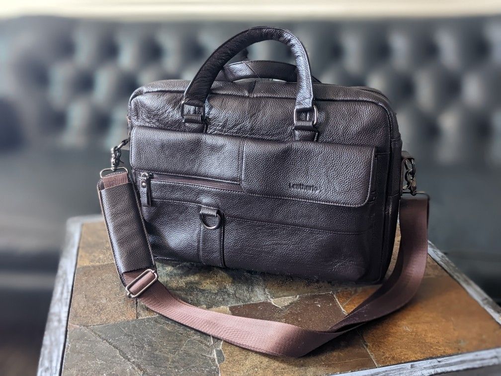 Leathario Brown Leather Crossbody Messenger Laptop Bag