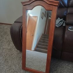 Wooden Jewelry Cabinet Armoire w Mirrored Door Black Velvet Lining 16.5" x 6" x 38" tall