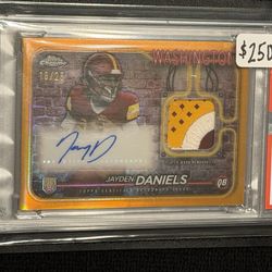 * Washington Commanders Jayden Daniels 2024 Topps Chrome Rookie Patch Auto RPA  * PSA 8 - Perfect Autograph * #18/25