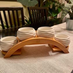 BRAND NEW Succulent Pots and Stand Set, Ceramic White Planter Pot with Drainage, Pack of 4, Cute Office Garden Indoor Decoration, Plants Not Included