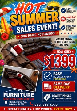 Limited time sale. Madrid brown leather reclining sectional only $1399. Easy finance option. Same-day delivery.
