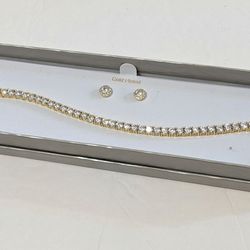 Yellow Goldplated Simulated Diamond Tennis Bracelet + Bonus Earrings Retail 99$