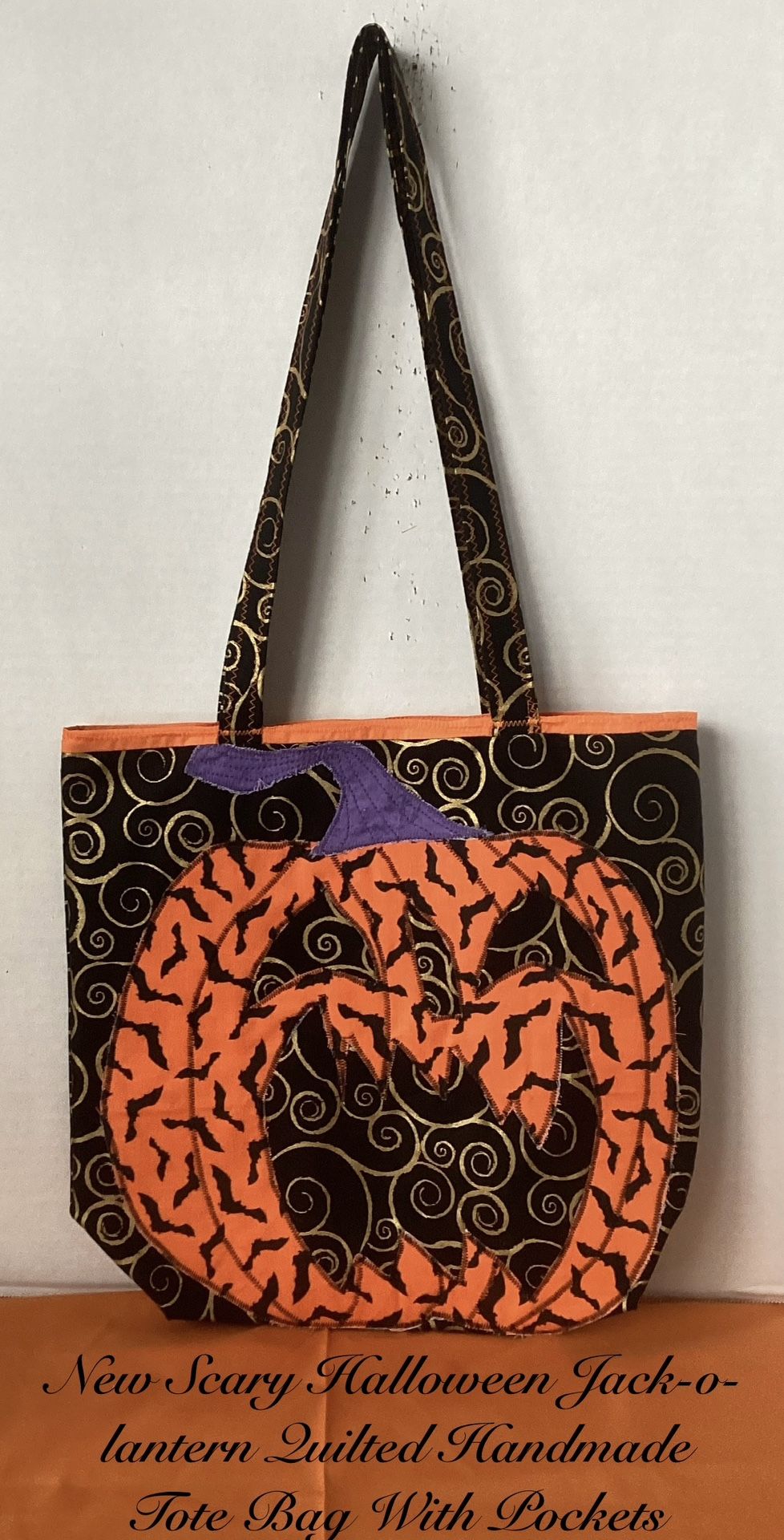 NEW SCARY HALLOWEEN PUMPKIN QUILTED HANDMADE TOTE BAG