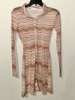 Long Sleeve Brown Beige Sheer Dress
