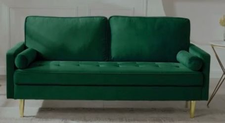 Green Velvet Loveseat Sofa with Gold Legs