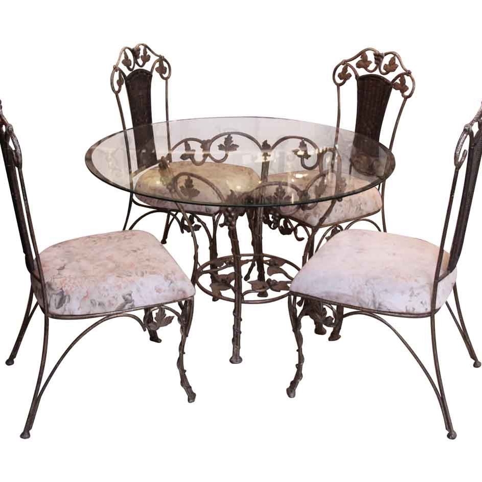  Floral Chairs & Glass Top Pedestal Table Dining Room Set