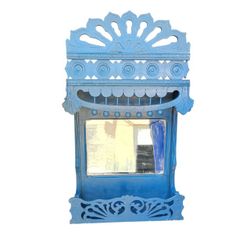 Unique carved wooden mirror and shelf / decorative wall hanging. Great for keeping mail, keys, plants, candles etc. 