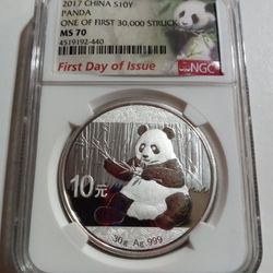 2017 China S10Y Panda - MS 70 Silver Coin