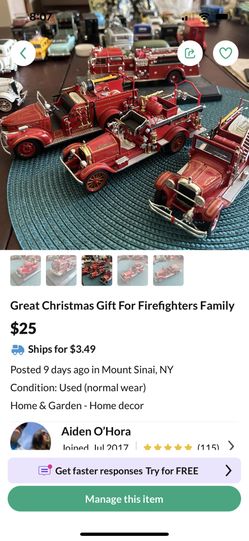 Collectables Miniature.Vintage Fire Trucks