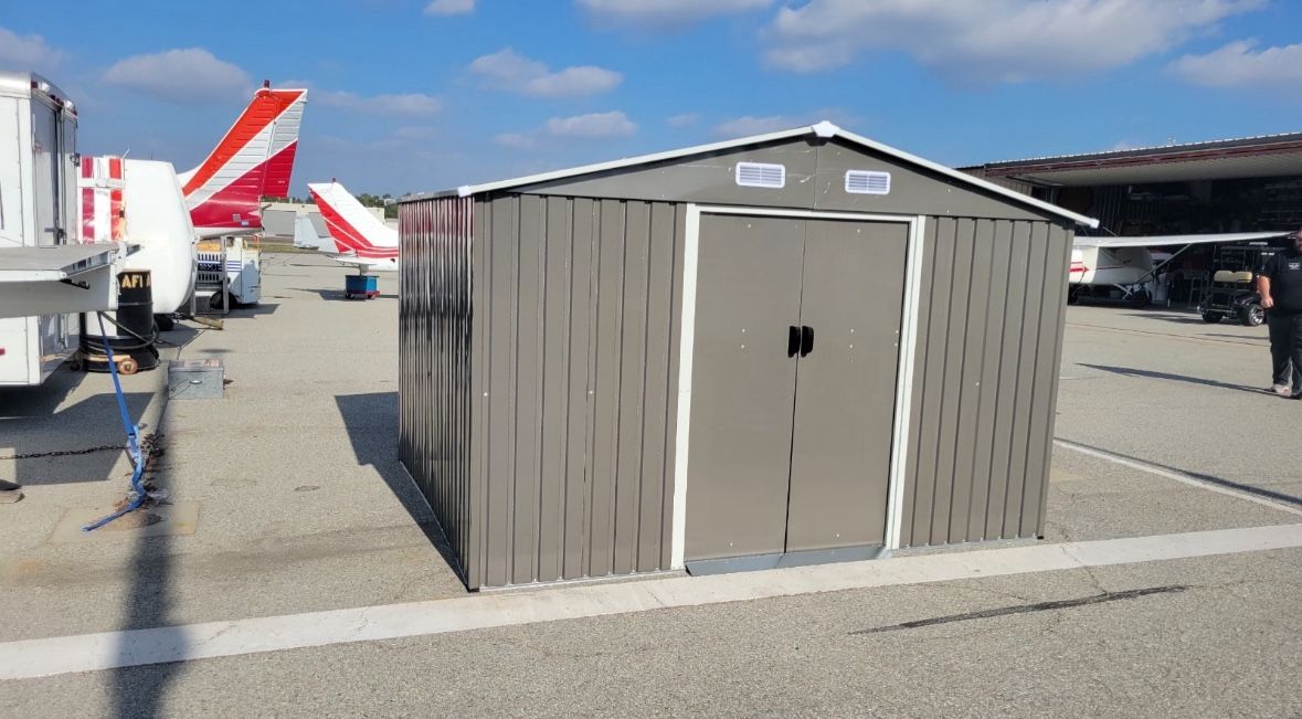 Sales $395!!! (New in box) 8’ L x 10’ W x 6.’ H galvanized steel Metal Storage Shed Outdoor Garden Backyard 8’x10’ Storage.
