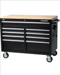 Husky Tools Workbench, Extra Deep 46 in. 9-Drawer Mobile, Wood, Black, 200 lb Load Capacity