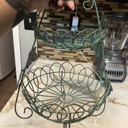 2 Tier Metal Green Rustic Grape Vine Basket 
