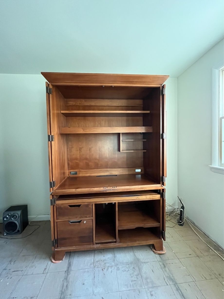 Ethan Allen Armoire Desk With Power Strip + Lights