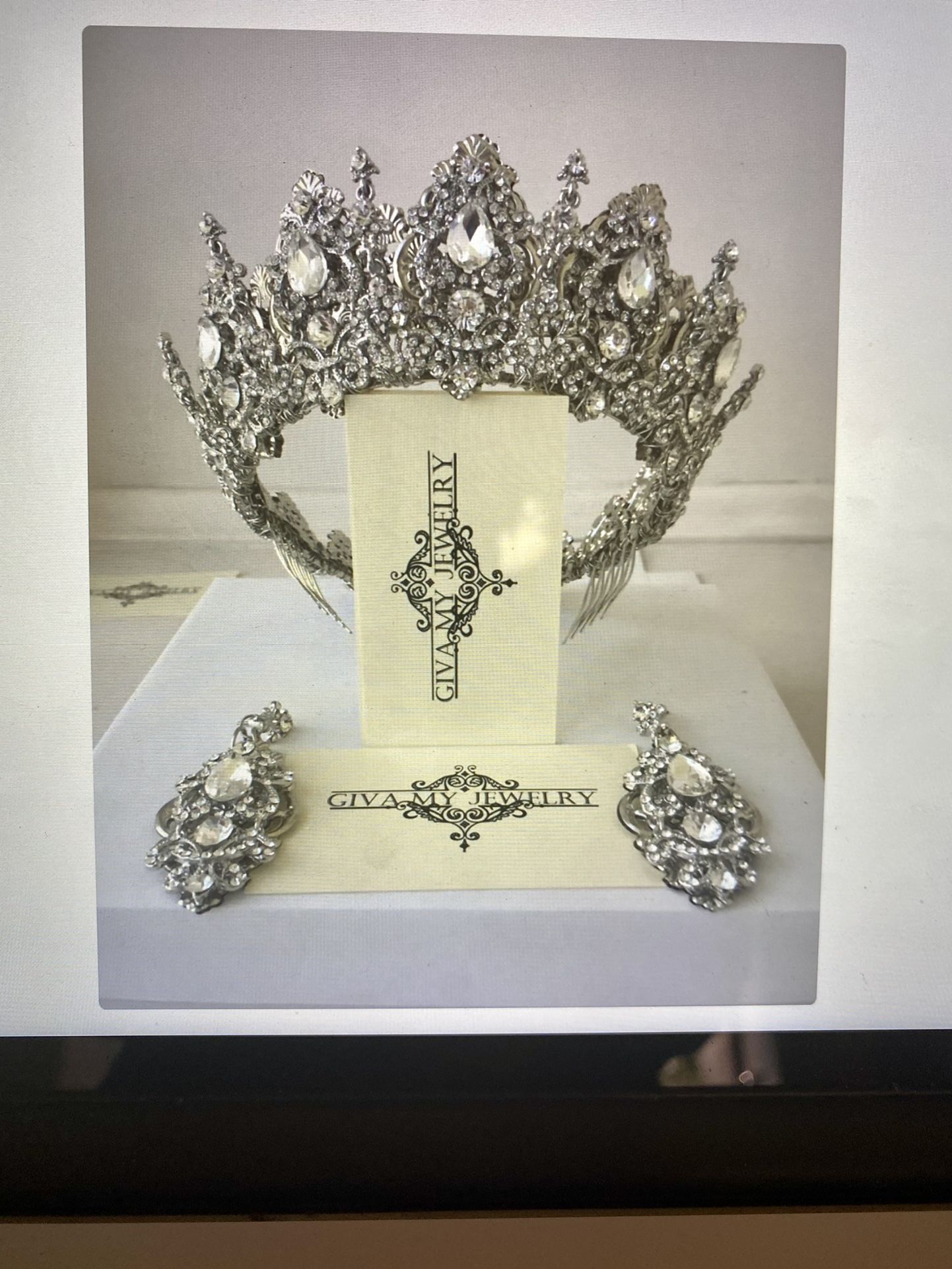 Crystal Bridal Crown With Crstal Earrings