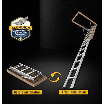 Aluminum Attic Ladder for Home, 25 x 54 Inches, 350 lbs Capacity, 7 to 10 ft Ceiling Height Brand New Nueva 
