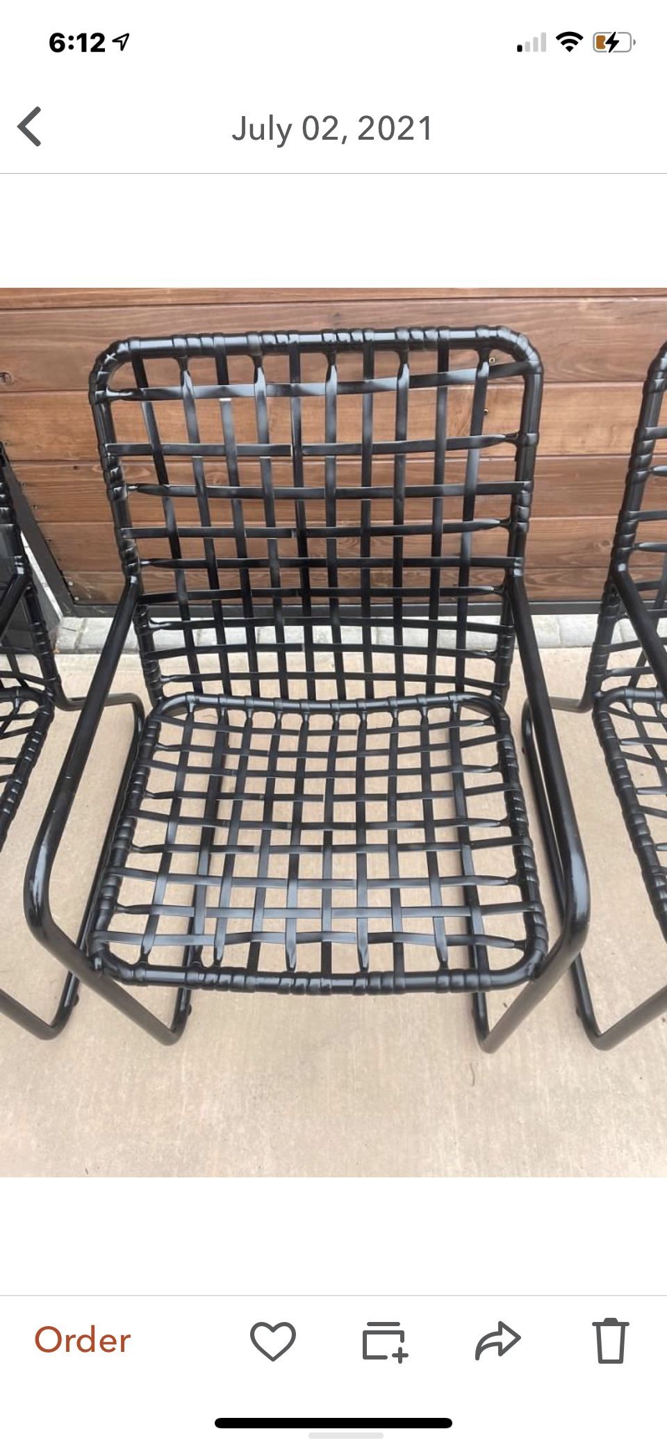 Set of three brown Jordan outdoor patio chairs vantage