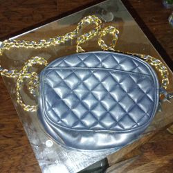 Laura Scott Quilted Black Leather Handbag with Gold Chain Strap