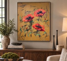 Original Oil Painting on Canvas – Oriental Poppies – Chicago-Area Artist – Vintage 1980s
