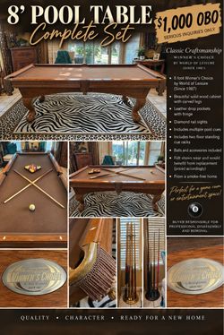 8 Foot Pool Table with pool sticks, pool stick stand and Balls
