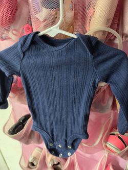 Navy Blue Ribbed Long Sleeve Baby Onesie