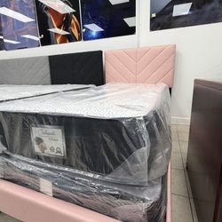 Twin Pink Bed Frame-Mattress Box Boxspring Included