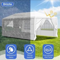 10'x20' Outdoor Party Tent, Large Wedding Birthday Tents for Parties, White Canopy Tent with 6 Removable Sidewalls