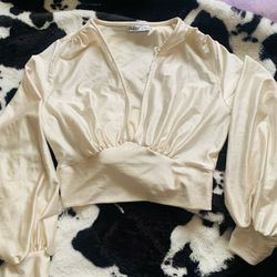 Brand Aster White Shimmery Crop Top/Dress Shirt Size Large 