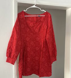 Red Flowered Long Sleeve Dress New Size XL