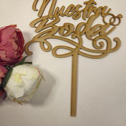 Nuestra Boda Cake Topper.  Our Wedding Wooden Cake Topper. Wedding In Spanish Cake Topper. 