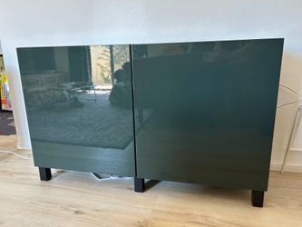 IKEA BESTÅ Sideboard — High-Gloss Dark Green/Teal