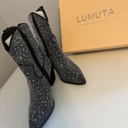 Lumuta New Western Rhinestone Cowboy Boots(9.5)