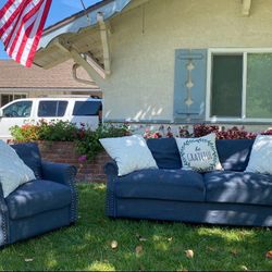 Dark Blue Nailhead Sofa & Chair | $195