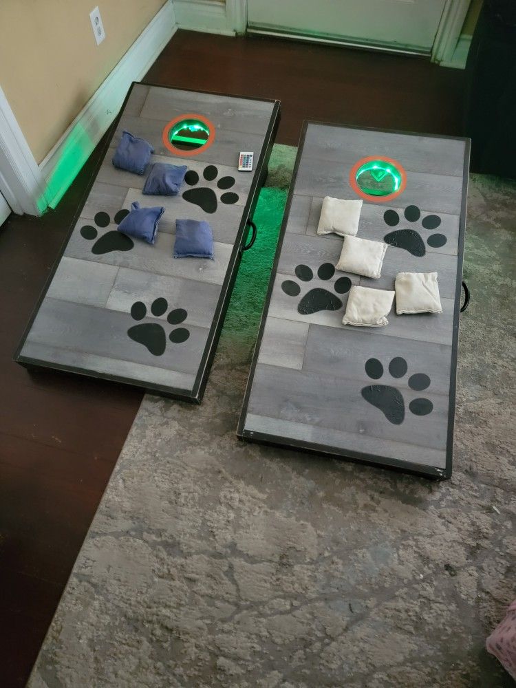 Custome Made Cornhole Set With Remote And Lights All Colors Plus Bean Bags