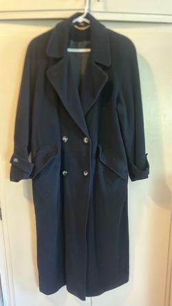 Miss Smith London UK Navy Cashmere Wool Blend Double-Breasted Long Coat