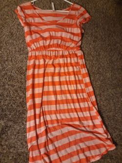 2 PRACTICALLY NEW ORANGE & WHITE STRIPED H&M TOPS-1 TANK TOP & 1 BLOUSE. & 1 CASUAL DRESS. ALL SIZE MEDIUMS.