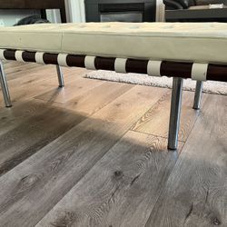 Modern White Leather Bench
