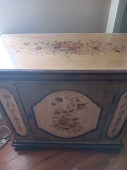 Wood Cabinet with flowers