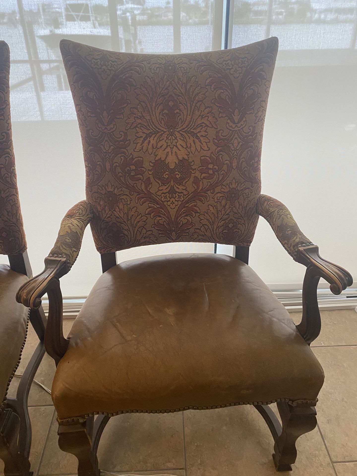 Large Comfy Wood Leather Upholstery Dining Chairs