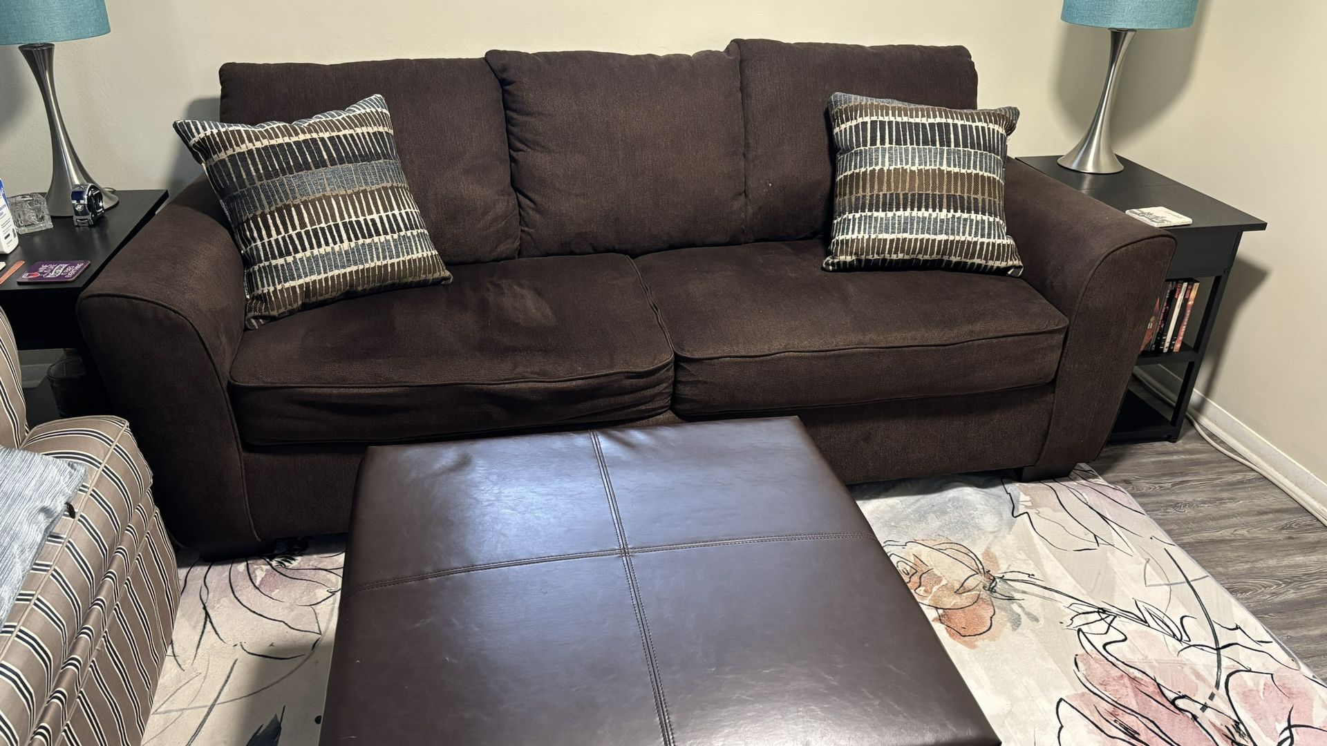 Comfy Brown Couch And Storage Ottoman