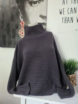 Simply Vera Wang Cozy Grey Knit High-Low Funnel Neck Sweater Womens Size XL 