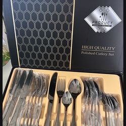 24pcs Silverware Set Service for 6, Premium Stainless Steel Flatware Set, Mirror Polished Cutlery Utensil Set, Tableware Utensils Set Includes Knife/S